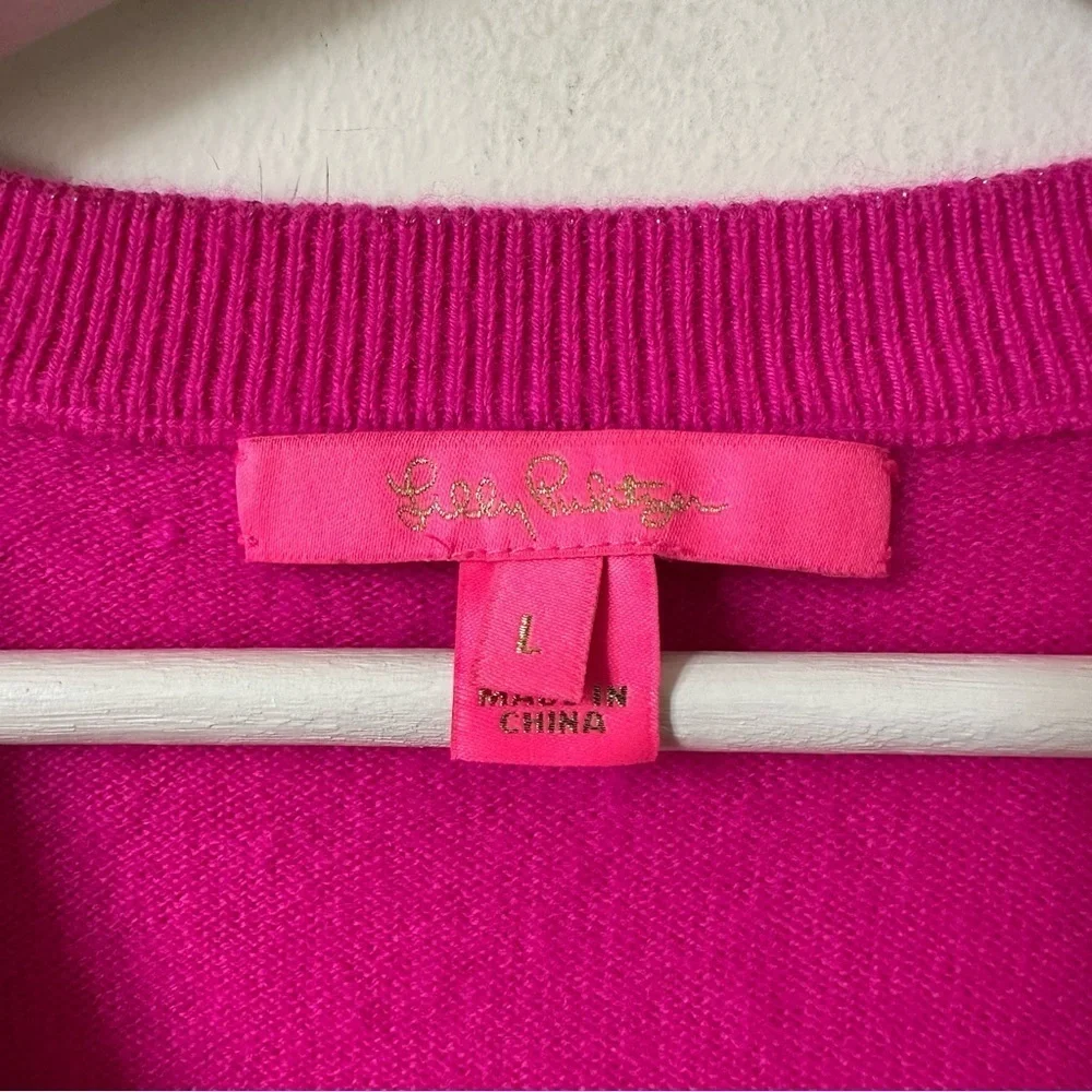 Lilly Pulitzer Jasmina Pink Cashmere V-Neck Sweater Size Large